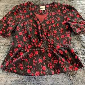 Anthropologie Red and Black Floral Blouse
